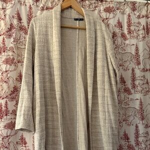 ZARA Basic White Beige Tweed-Like Long Open Coat Cotton Blend Pockets, Small